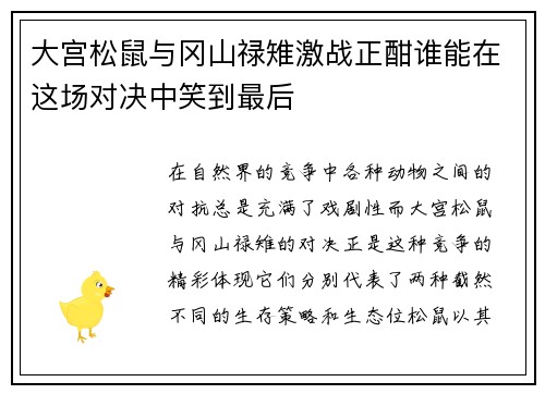 大宫松鼠与冈山禄雉激战正酣谁能在这场对决中笑到最后